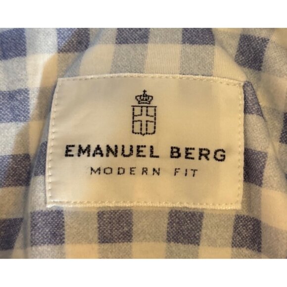 Emanuel Berg Shirt Mens Modern Fit Blue Checkered XL Soft Stretchy Long Sleeve - Picture 4 of 7